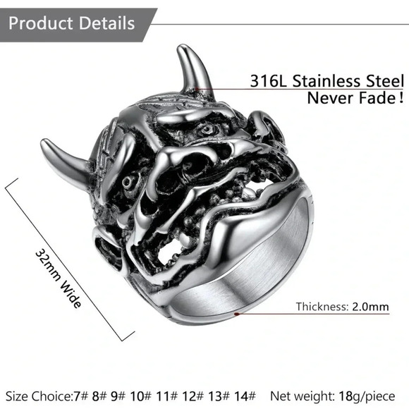 Stainless steel bold large devil statement ring - Picture 7 of 10